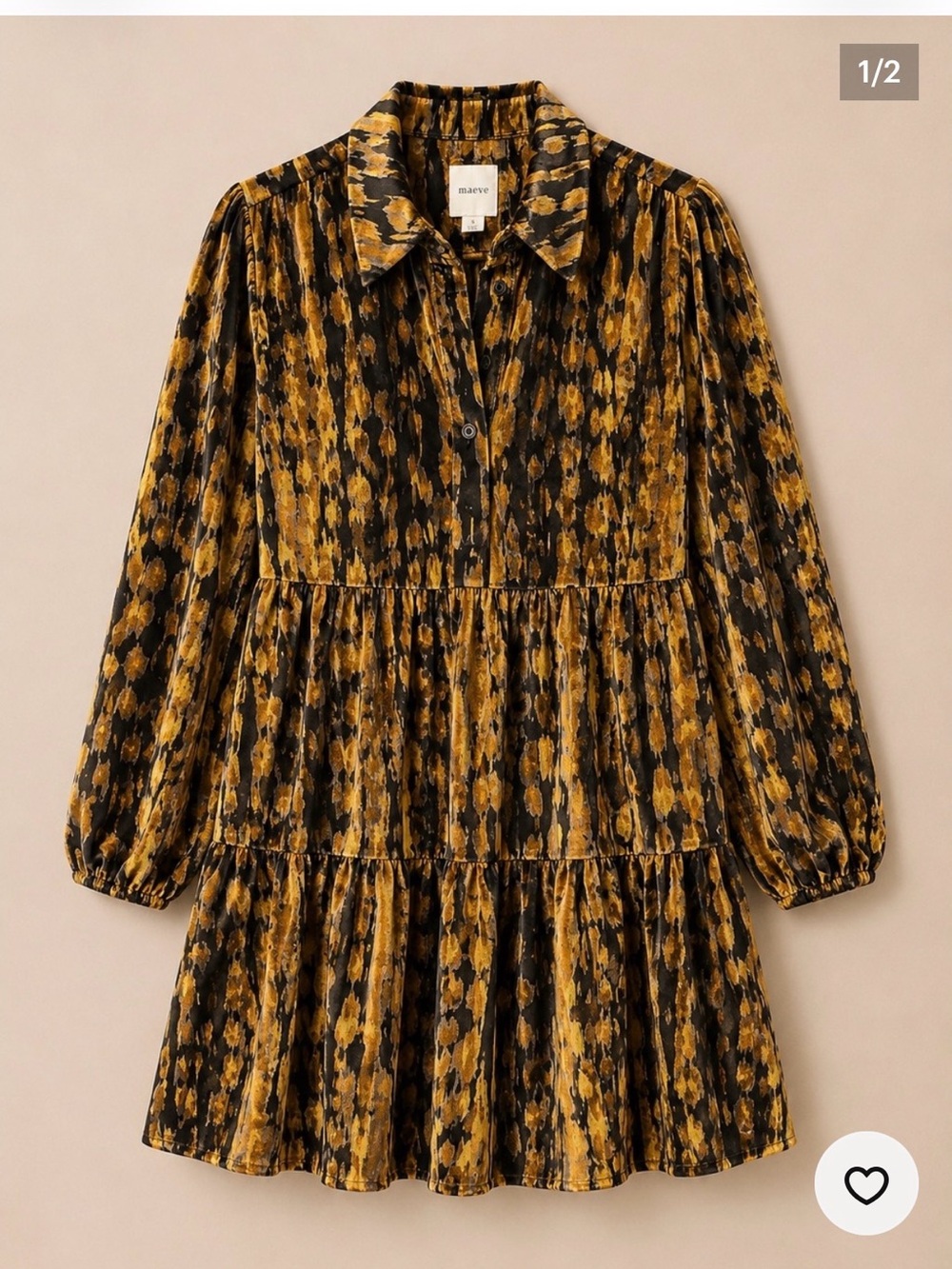 Maeve Mustard & Black Printed Velvet Tiered Dress